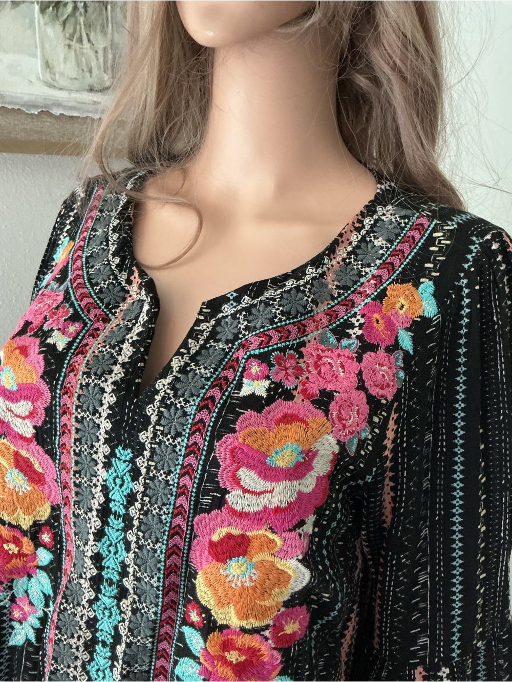 Savanna Jane Black Embroidered Floral Top with Pink & Turquoise Accents - Picture 4 of 11